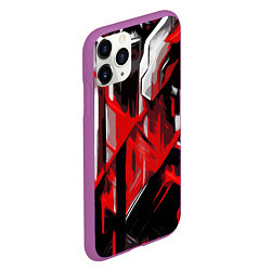 Чехол iPhone 11 Pro матовый Red and white abstraction on a black background, цвет: 3D-фиолетовый — фото 2