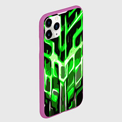 Чехол iPhone 11 Pro матовый Абстрактные зелёные линии на чёрном фоне, цвет: 3D-фиолетовый — фото 2