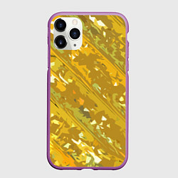 Чехол iPhone 11 Pro матовый Белые фрагменты на жёлтом фоне, цвет: 3D-фиолетовый
