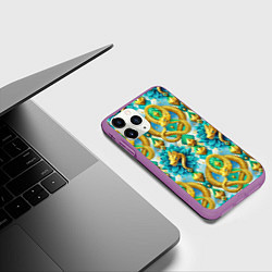 Чехол iPhone 11 Pro матовый Золотистые змеи и цветы, цвет: 3D-фиолетовый — фото 2