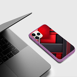 Чехол iPhone 11 Pro матовый Геометрия красные черные пластины, цвет: 3D-фиолетовый — фото 2