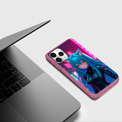 Чехол iPhone 11 Pro матовый Девушка-кошка в стиле киберпанк, цвет: 3D-малиновый — фото 2
