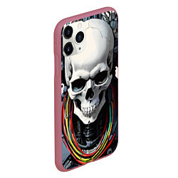 Чехол iPhone 11 Pro матовый Cool cyber skull - ai art fantasy, цвет: 3D-малиновый — фото 2