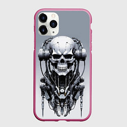 Чехол iPhone 11 Pro матовый Cool cyber skull - ai art fantasy, цвет: 3D-малиновый