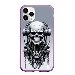 Чехол iPhone 11 Pro матовый Cool cyber skull - ai art fantasy, цвет: 3D-фиолетовый