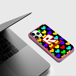 Чехол iPhone 11 Pro матовый Роблокс сердца, цвет: 3D-малиновый — фото 2