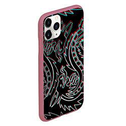 Чехол iPhone 11 Pro матовый Драконы глитч киберпанк, цвет: 3D-малиновый — фото 2