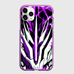 Чехол iPhone 11 Pro матовый Чёрный фон, фиолетово-белая абстракция, цвет: 3D-фиолетовый