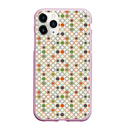 Чехол iPhone 11 Pro матовый Зеленые, коричневые и серые кружочки, цвет: 3D-розовый