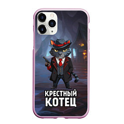 Чехол iPhone 11 Pro матовый Крестный котец в костюме и с пистолетом мем, цвет: 3D-розовый