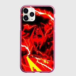 Чехол iPhone 11 Pro матовый Skyrim red storm logo, цвет: 3D-малиновый