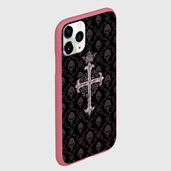 Чехол iPhone 11 Pro матовый Стильный крест - черепа, цвет: 3D-малиновый — фото 2