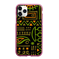 Чехол iPhone 11 Pro матовый Abstract ethnic theme, цвет: 3D-малиновый