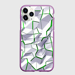 Чехол iPhone 11 Pro матовый Сломанная белая геометрия с зеленым, цвет: 3D-фиолетовый