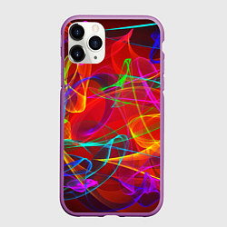 Чехол iPhone 11 Pro матовый Неоновые волны дыма, цвет: 3D-фиолетовый