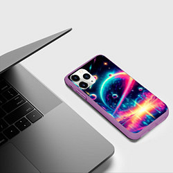 Чехол iPhone 11 Pro матовый Неоновый космос - нейроарт, цвет: 3D-фиолетовый — фото 2