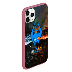 Чехол iPhone 11 Pro матовый Skyrim драконы, цвет: 3D-малиновый — фото 2