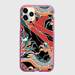 Чехол iPhone 11 Pro матовый Дракон контрасты, цвет: 3D-малиновый