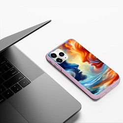 Чехол iPhone 11 Pro матовый Профили парня и девушки - две стихии, цвет: 3D-розовый — фото 2