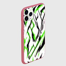 Чехол iPhone 11 Pro матовый Чёрно-зелёные агрессивные полосы на белом фоне, цвет: 3D-малиновый — фото 2