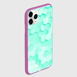 Чехол iPhone 11 Pro матовый Ярко бирюзовые соты, цвет: 3D-фиолетовый — фото 2