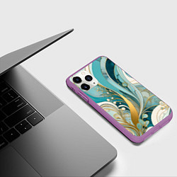 Чехол iPhone 11 Pro матовый Бирюзовый с белым растительный узор в мягких тонах, цвет: 3D-фиолетовый — фото 2