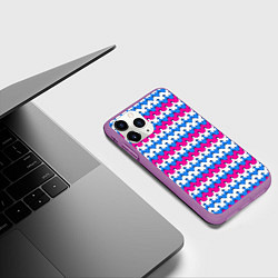 Чехол iPhone 11 Pro матовый Белые, розовые и голубые декоративные полоски, цвет: 3D-фиолетовый — фото 2