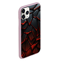 Чехол iPhone 11 Pro матовый Черные камни с красным светом внизу, цвет: 3D-розовый — фото 2