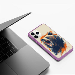 Чехол iPhone 11 Pro матовый Оскал бурого медведя, цвет: 3D-фиолетовый — фото 2