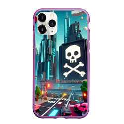 Чехол iPhone 11 Pro матовый Minecraft district with skull - ai art fantasy, цвет: 3D-фиолетовый