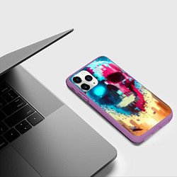 Чехол iPhone 11 Pro матовый Cool vanguard neon cyber skull - ai art, цвет: 3D-фиолетовый — фото 2