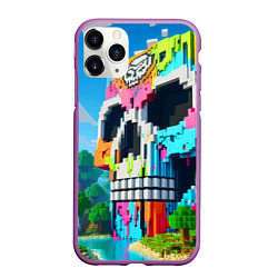 Чехол iPhone 11 Pro матовый Minecraft skull - ai art fantasy, цвет: 3D-фиолетовый