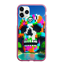 Чехол iPhone 11 Pro матовый Minecraft landscape with skull - ai art fantasy, цвет: 3D-малиновый