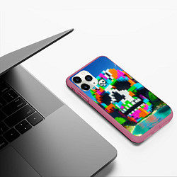 Чехол iPhone 11 Pro матовый Minecraft landscape with skull - ai art fantasy, цвет: 3D-малиновый — фото 2