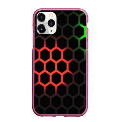 Чехол iPhone 11 Pro матовый Hexagon neon, цвет: 3D-малиновый