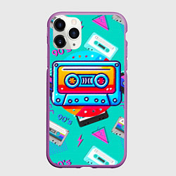Чехол iPhone 11 Pro матовый Кассеты и надпись 90s, цвет: 3D-фиолетовый