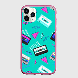 Чехол iPhone 11 Pro матовый Бирюзовая кассета из 90-х, цвет: 3D-малиновый