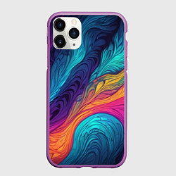 Чехол iPhone 11 Pro матовый Перья эбру абстракция, цвет: 3D-фиолетовый