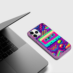 Чехол iPhone 11 Pro матовый Неоновые 90-е катание и музыка, цвет: 3D-фиолетовый — фото 2