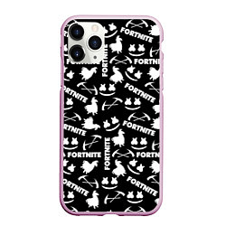 Чехол iPhone 11 Pro матовый Fortnite black pattern, цвет: 3D-розовый