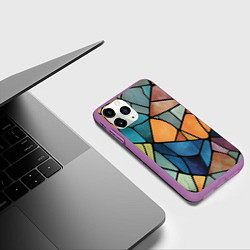 Чехол iPhone 11 Pro матовый Мозаика цветное стекло, цвет: 3D-фиолетовый — фото 2