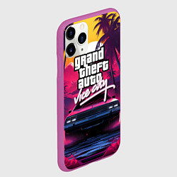 Чехол iPhone 11 Pro матовый Grand Theft Auto VI - автомобиль на закате, цвет: 3D-фиолетовый — фото 2