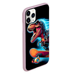 Чехол iPhone 11 Pro матовый Cool Dino on a skateboard - neon glow fantasy, цвет: 3D-розовый — фото 2