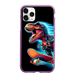 Чехол iPhone 11 Pro матовый Cool Dino on a skateboard - neon glow fantasy, цвет: 3D-фиолетовый