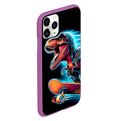 Чехол iPhone 11 Pro матовый Cool Dino on a skateboard - neon glow fantasy, цвет: 3D-фиолетовый — фото 2