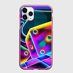 Чехол iPhone 11 Pro матовый Неоновая геометрия текстура, цвет: 3D-малиновый