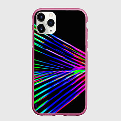 Чехол iPhone 11 Pro матовый Неоновый лучи текстура, цвет: 3D-малиновый