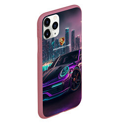 Чехол iPhone 11 Pro матовый Porshe night city, цвет: 3D-малиновый — фото 2