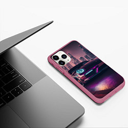 Чехол iPhone 11 Pro матовый Porshe ночной город, цвет: 3D-малиновый — фото 2