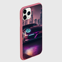 Чехол iPhone 11 Pro матовый Porshe ночной город, цвет: 3D-малиновый — фото 2